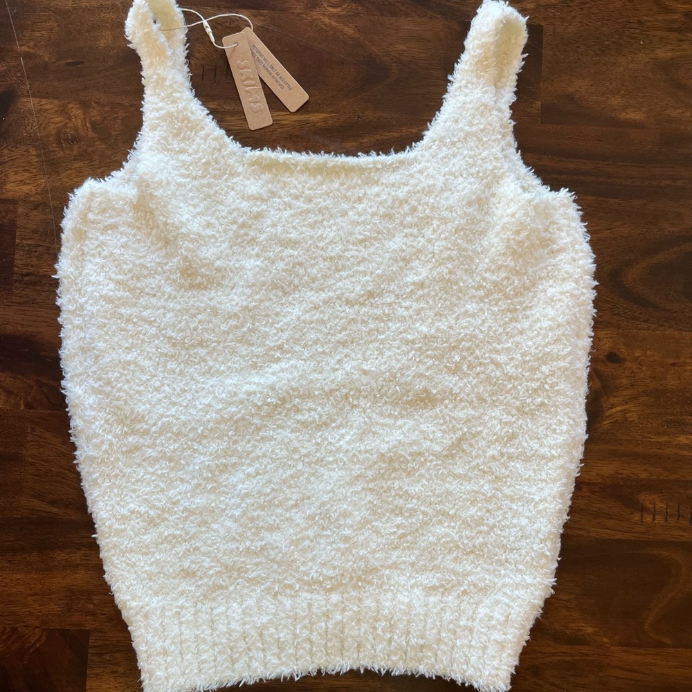 Skims fuzzy white tank top